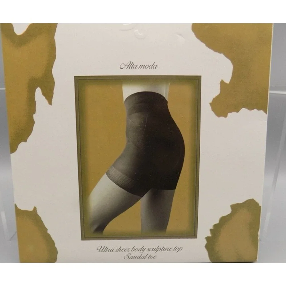 Donald Pliner Sculpture Top Shaper Pantyhose Vtg SZ III Large Nude Sheer Drag